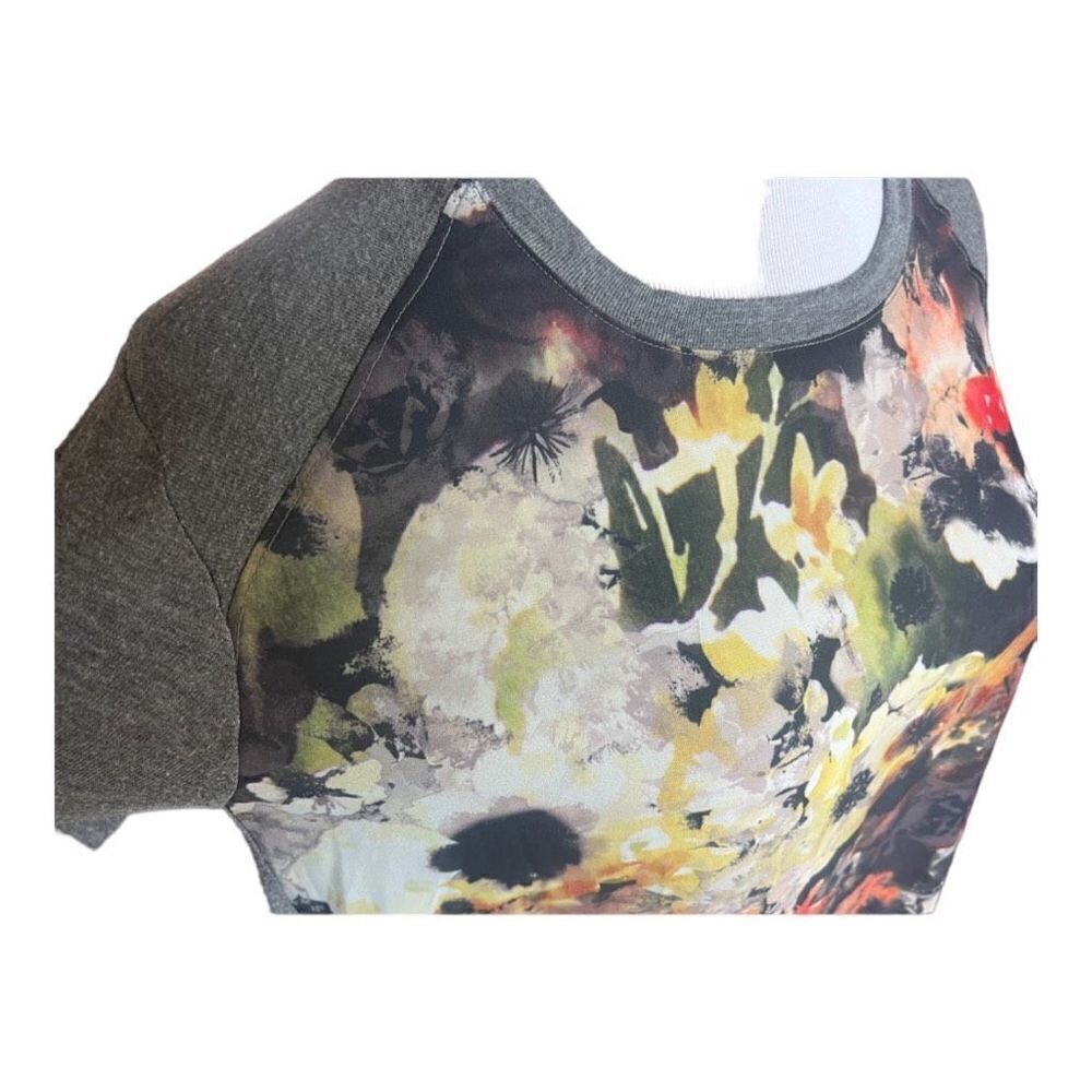 Womens Chloe K Floral Mixed Media Zipper Back Asymmetrical Top - Sz L - Picture 3 of 3